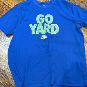 Nike Blue T-Shirt with Green 'Go Yard' Graphic